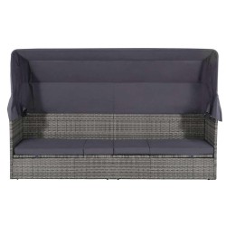 Lit de jardin avec auvent Gris 205x62 cm Résine tressée 537433537433