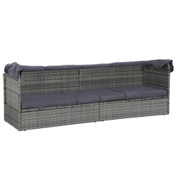 Lit de jardin avec auvent Gris 205x62 cm Résine tressée 537433537433