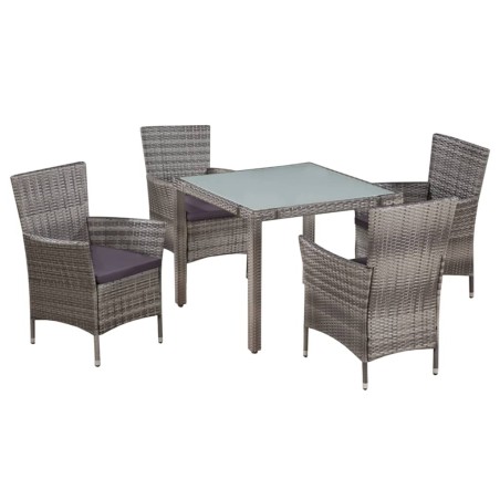 Ensemble à manger d'extérieur 5pcs coussins résine tressée gris 537455537455
