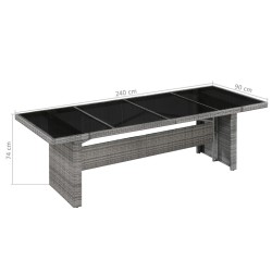 Table de jardin 240x90x74 cm Résine tressée et verre 537456537456