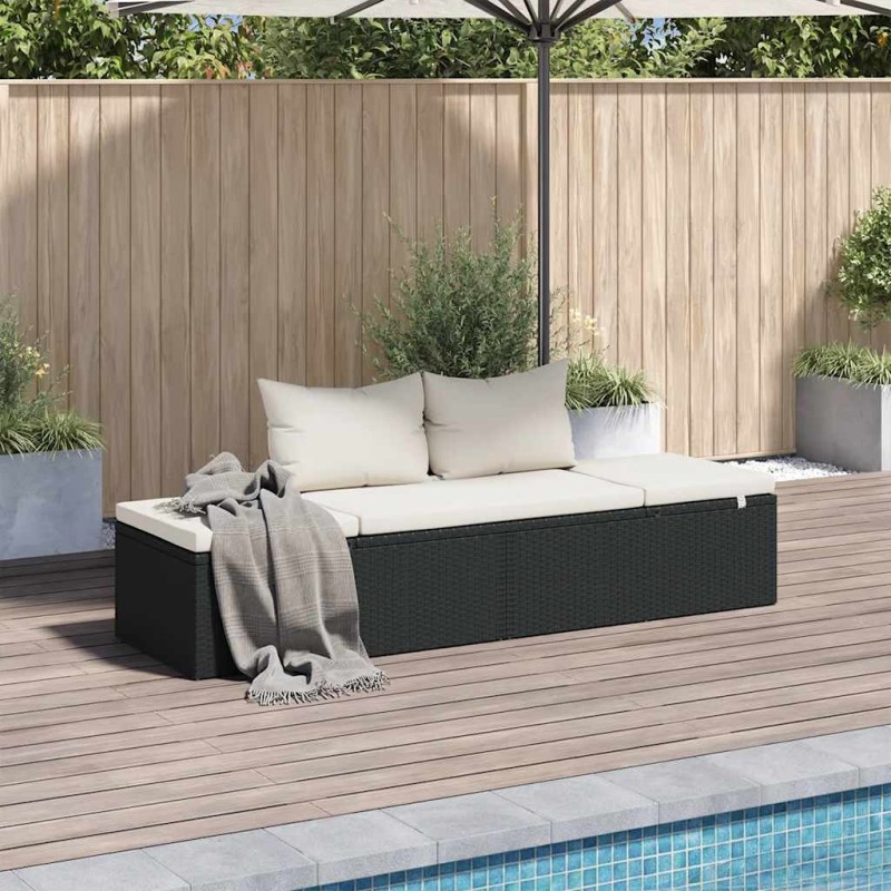 Lit de jardin Noir 195x60 cm Résine tressée 537458537458