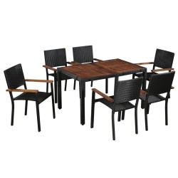 Ensemble à manger d'extérieur 7pcs Résine tressée acacia Noir 537460537460
