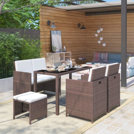 Ensemble à manger d'extérieur avec coussins 6pcs Résine tressée 537465537465