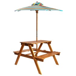 Table à pique-nique et parasol enfants 79x90x60cm Acacia solide 537497537497