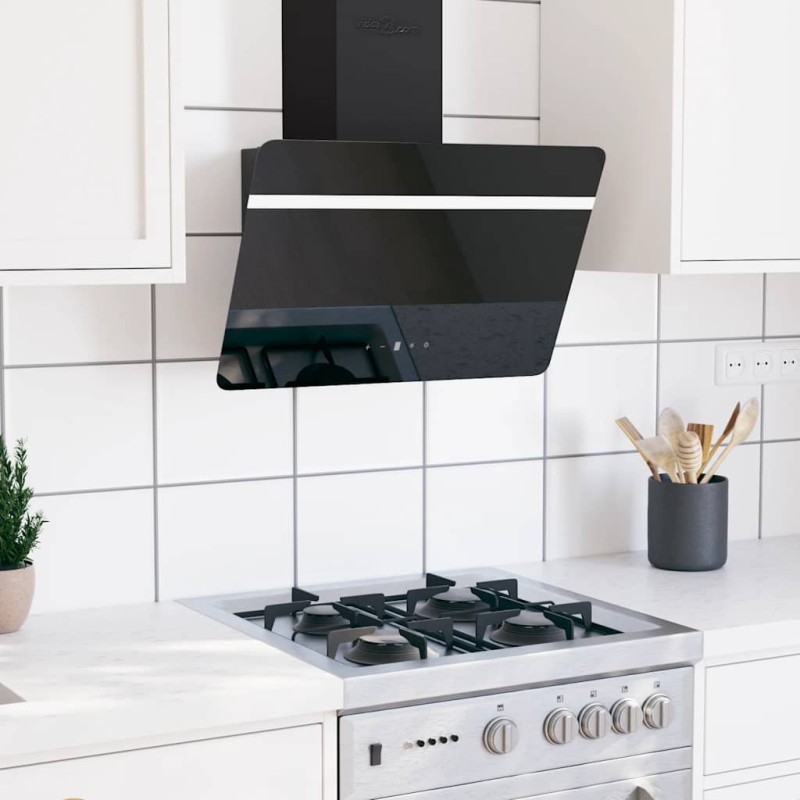Hotte murale 60 cm Acier et verre trempé Noir 537650537650