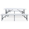 Table pliable de jardin avec 2 bancs 180 cm Acier et PEHD Blanc 537718537718