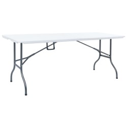 Table pliable de jardin avec 2 bancs 180 cm Acier et PEHD Blanc 537718537718