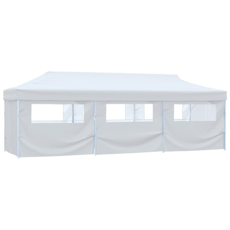 Tente de réception escamotable avec 8 parois 3 x 9 m Blanc 537782537782