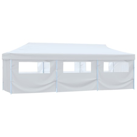 Tente de réception escamotable avec 8 parois 3 x 9 m Blanc 537782537782