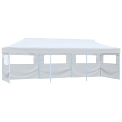 Tente de réception escamotable pliable avec 5 parois 3x9m Blanc 537796537796