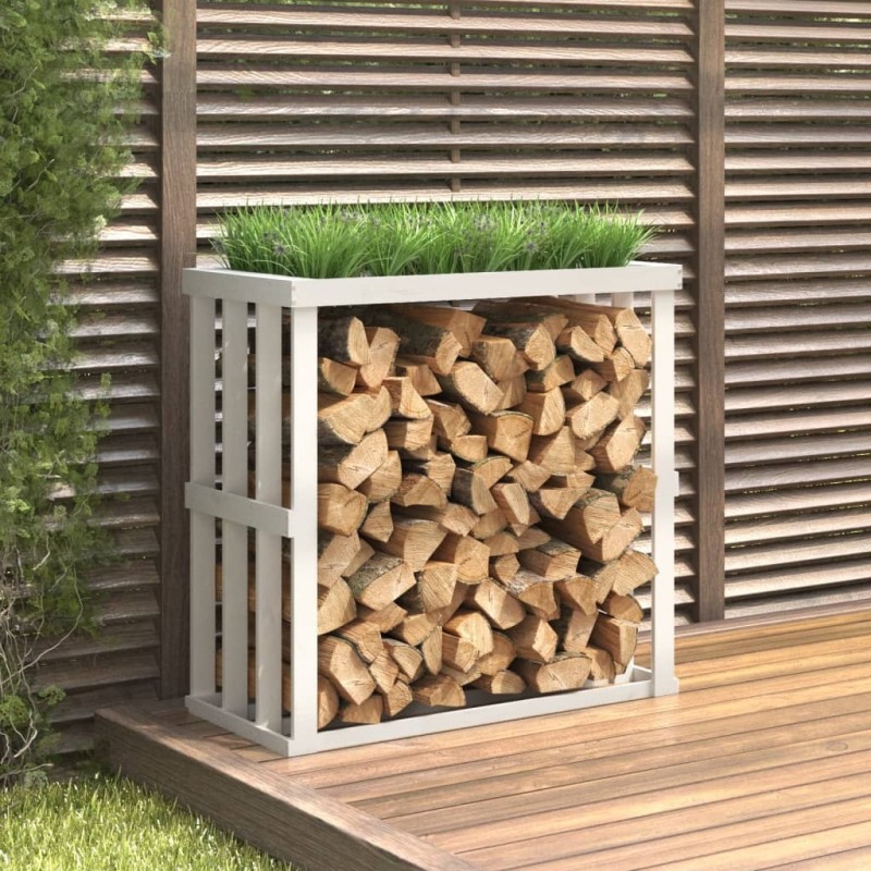 Porte-bûches d’extérieur Blanc 108x52x106 cm Bois massif de pin 537818537818