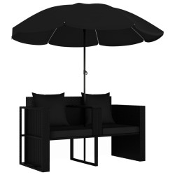 Lit de jardin avec parasol Résine tressée Noir 537879537879