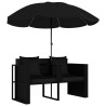 Lit de jardin avec parasol Résine tressée Noir 537879537879