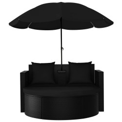 Lit de jardin avec parasol Résine tressée Noir 537879537879