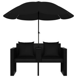 Lit de jardin avec parasol Résine tressée Noir 537879537879