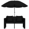 Lit de jardin avec parasol Résine tressée Noir 537879537879