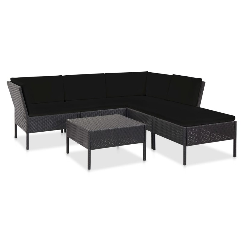 Salon de jardin 6 pcs avec coussins résine tressée noir 537918537918