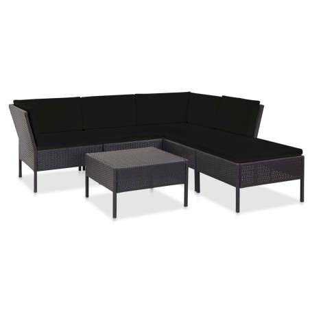 Salon de jardin 6 pcs avec coussins résine tressée noir 537918537918