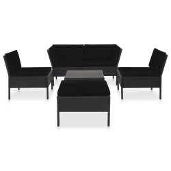 Salon de jardin 6 pcs avec coussins résine tressée noir 537918537918