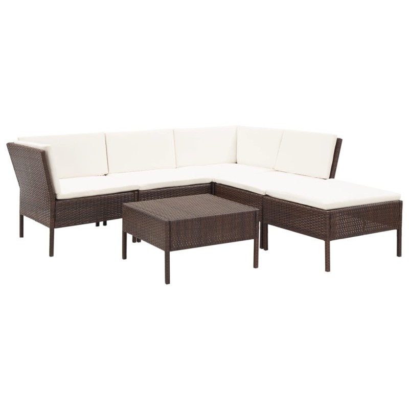 Salon de jardin 6 pcs avec coussins Résine tressée Marron 537920537920