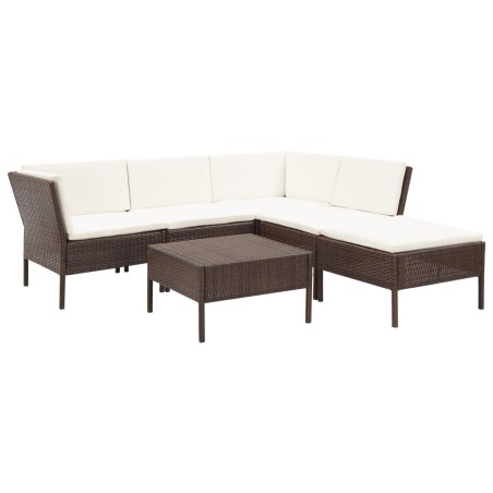 Salon de jardin 6 pcs avec coussins Résine tressée Marron 537920537920