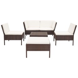 Salon de jardin 6 pcs avec coussins Résine tressée Marron 537920537920