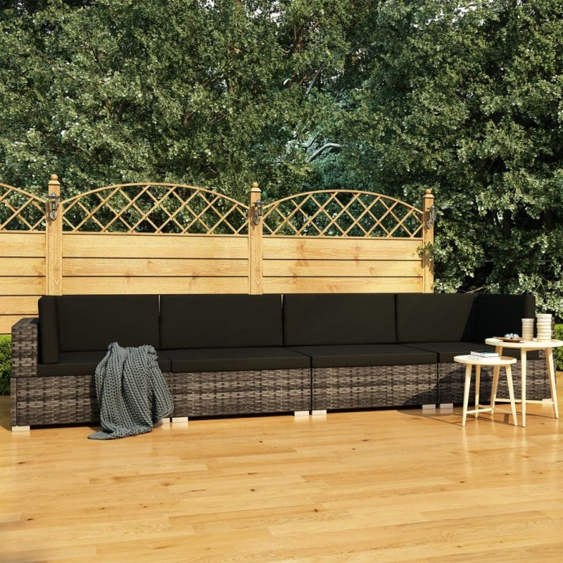 Ensemble de canapés de jardin 4 pièces avec coussins en résine tressée grise 537954537954