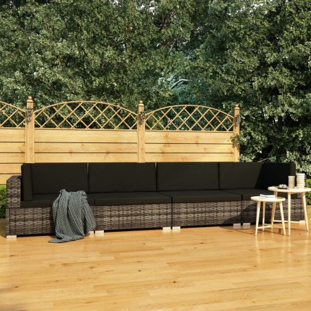 Ensemble de canapés de jardin 4 pièces avec coussins en résine tressée grise 537954537954