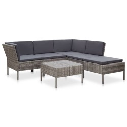 Salon de jardin 6 pcs avec coussins résine tressée gris 537987537987