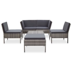 Salon de jardin 6 pcs avec coussins résine tressée gris 537987537987