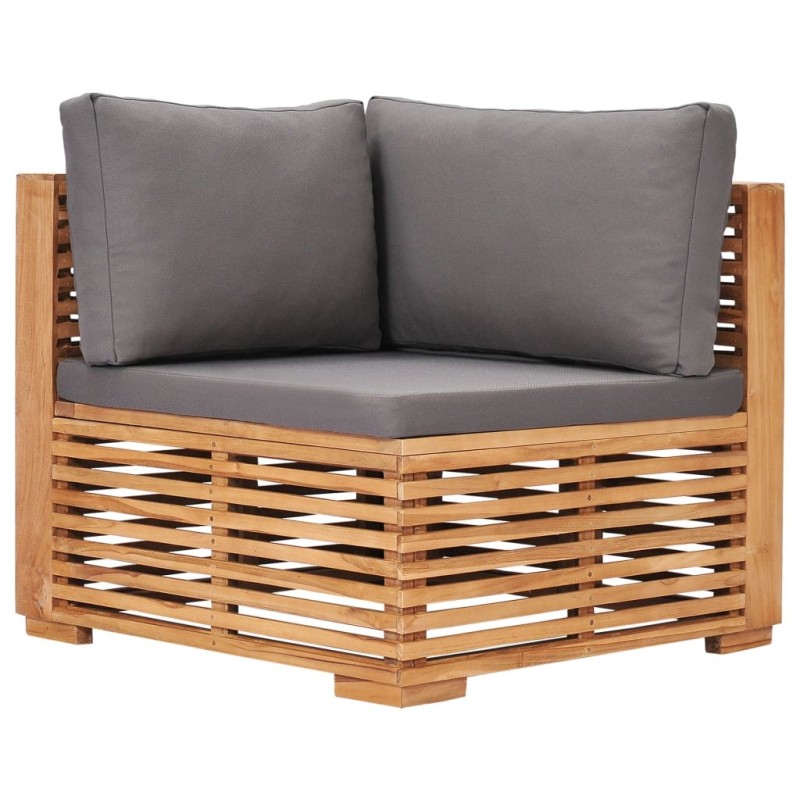 Canapé d'angle de jardin avec coussin gris Bois de teck solide 538039538039