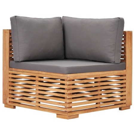 Canapé d'angle de jardin avec coussin gris Bois de teck solide 538039538039