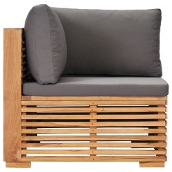 Canapé d'angle de jardin avec coussin gris Bois de teck solide 538039538039