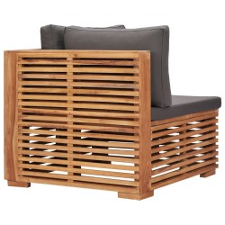 Canapé d'angle de jardin avec coussin gris Bois de teck solide 538039538039