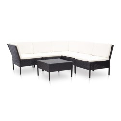 Salon de jardin 6 pcs avec coussins résine tressée noir 538043538043