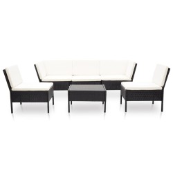 Salon de jardin 6 pcs avec coussins résine tressée noir 538043538043