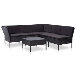Salon de jardin 6 pcs avec coussins résine tressée noir 538044538044