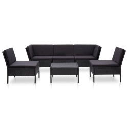 Salon de jardin 6 pcs avec coussins résine tressée noir 538044538044