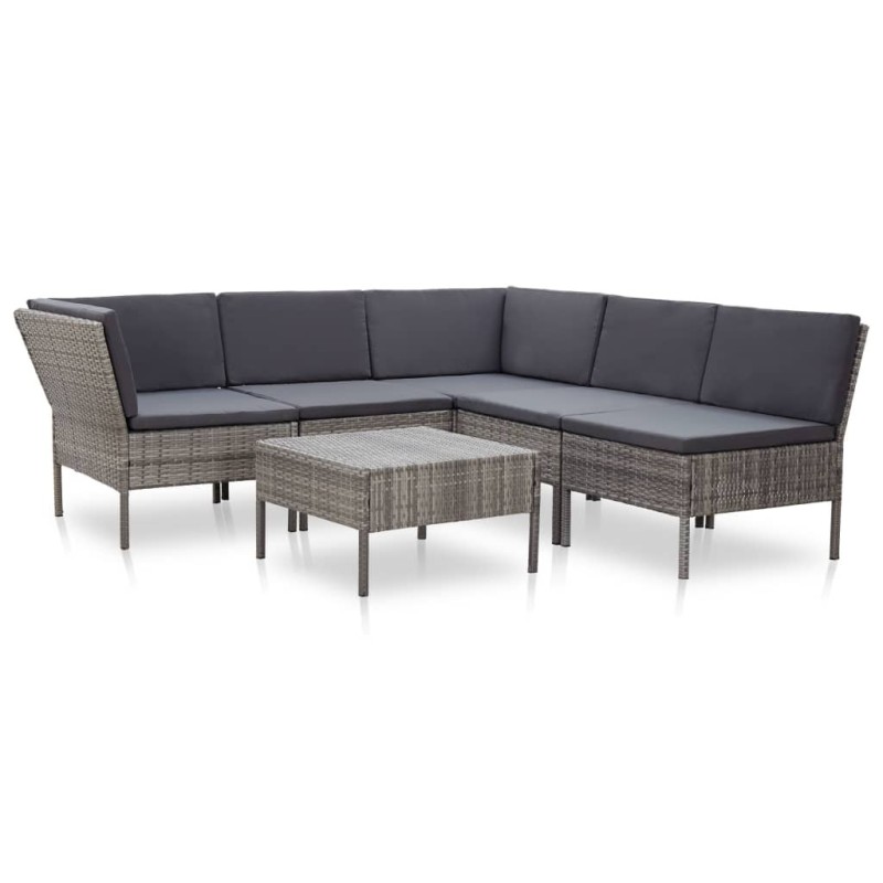 Salon de jardin 6 pcs avec coussins résine tressée gris 538050538050