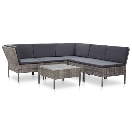 Salon de jardin 6 pcs avec coussins résine tressée gris 538050538050