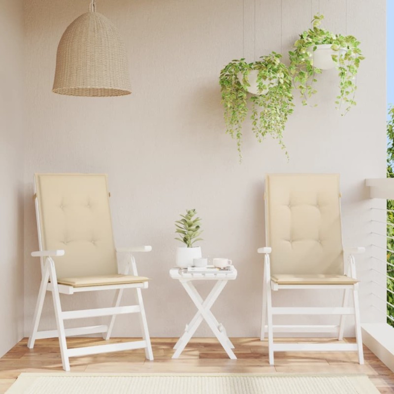Coussins de chaise de jardin dossier haut lot de 2 beige tissu 538132538132
