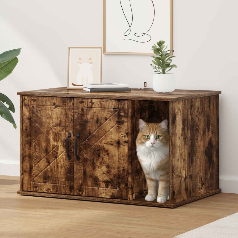 Maison pour chat Chêne fumé 85 x 55 x 50 cm Bois d'ingénierie 538185538185