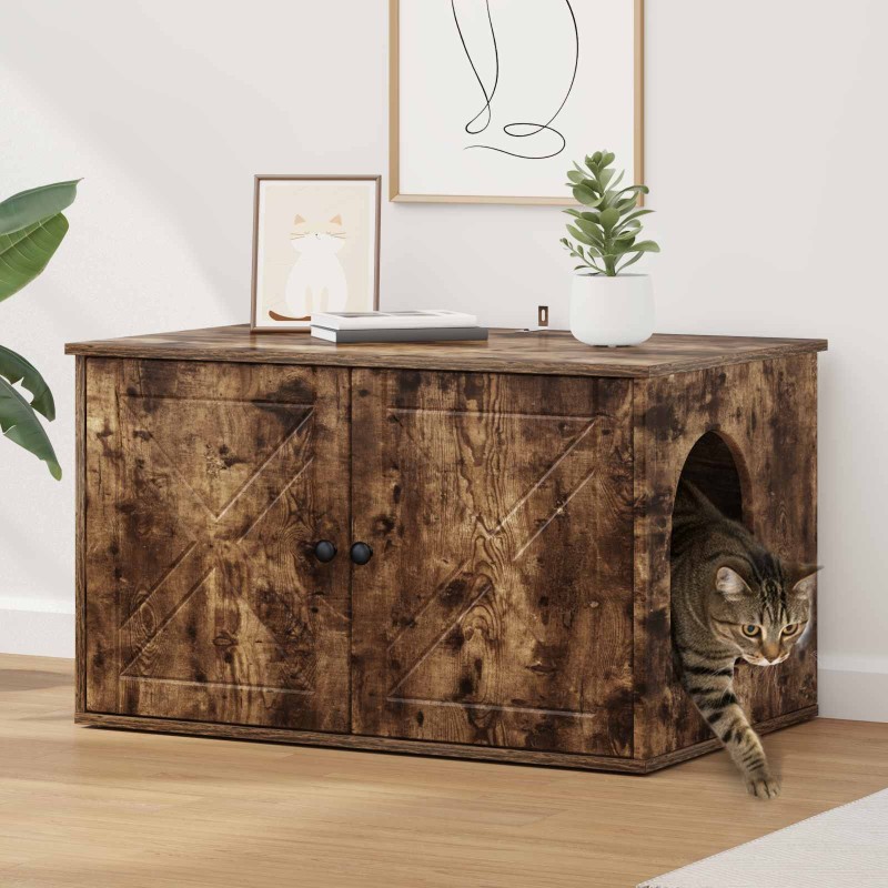 Maison pour chat Chêne fumé 85 x 55 x 50 cm Bois d'ingénierie 538224538224