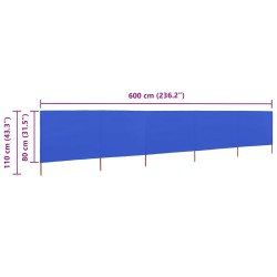 Paravent 5 panneaux Tissu 600 x 80 cm Bleu azuré 538276538276