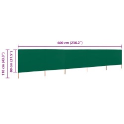 Paravent 5 panneaux Tissu 600 x 80 cm Vert 538282538282