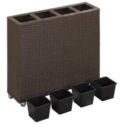 Lit surélevé de jardin 4 pots 80x22x79 cm Résine Tressée Marron 538336538336