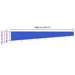Paravent 9 panneaux Tissu 1200 x 80 cm Bleu azuré 538361538361