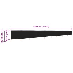 Paravent 9 panneaux Tissu 1200 x 80 cm Noir 538362538362