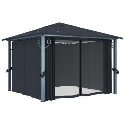 Tonnelle avec rideau 300x300 cm Anthracite Aluminium 538373538373