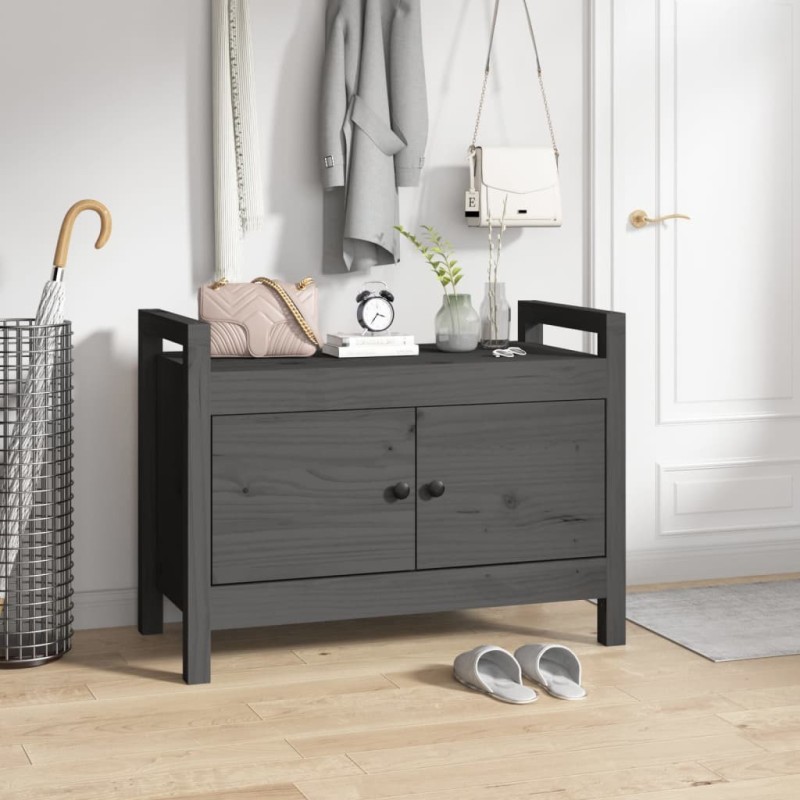 Banc d'entrée Gris 80x40x60 cm Bois de pin massif 538407538407